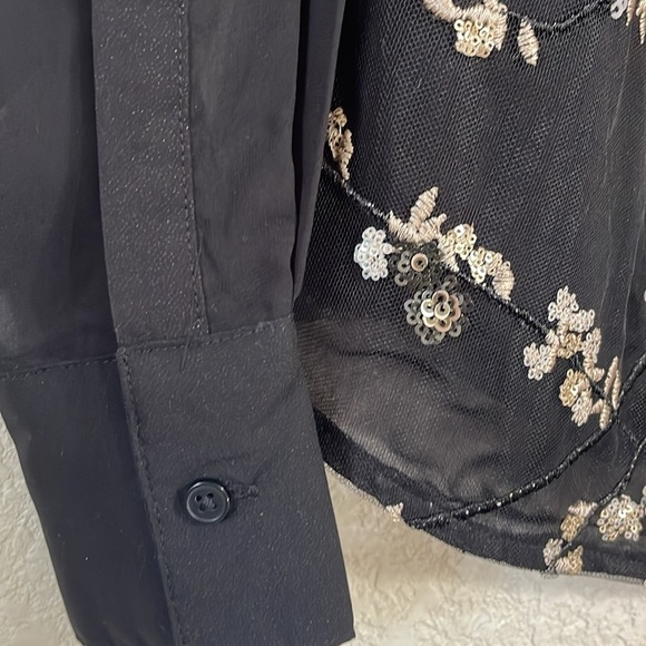Worthington  Black Sequin Sheer Blouse - Picture 5 of 9